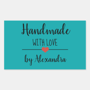 Sticker Rectangulaire Fabriqué à la main avec amour nom de script turquo