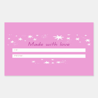 Sticker Rectangulaire Fabriqué avec amour rose & étoiles
