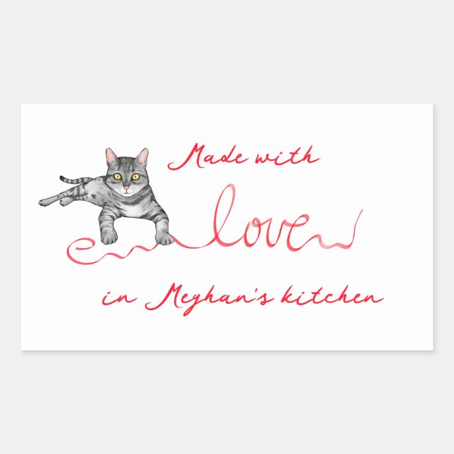 Sticker Rectangulaire Fabriqué avec chat d'amour avec ruban (Devant)