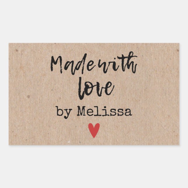 Sticker Rectangulaire Fabriqué Avec L'Amour Kraft (Devant)