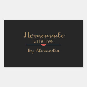 Sticker Rectangulaire Fabriqué maison avec amour noir et or nom oval sti