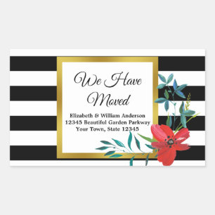 Sticker Rectangulaire Faire-part de déplacement à rayures noir et blan