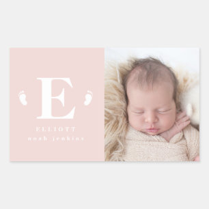 Sticker Rectangulaire faire-part de naissance photo monogramme pour bébé