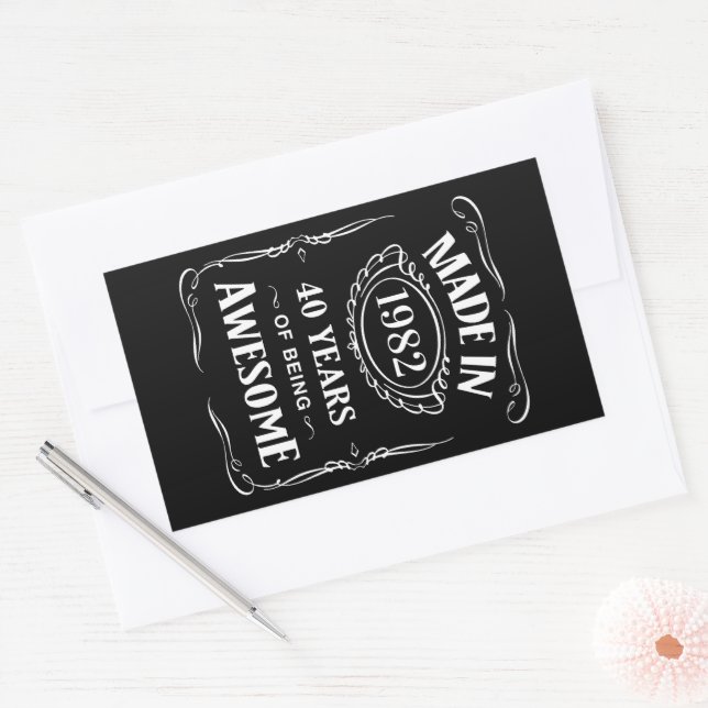 Sticker Rectangulaire Fait en 1982 40 ans d'être génial anniversaire 202 (Enveloppe)