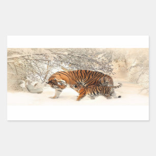 Sticker Rectangulaire Famille de tigres