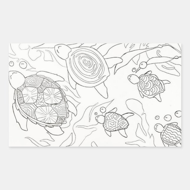 Sticker Rectangulaire Famille de tortues me colore (Devant)