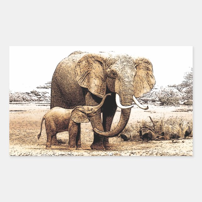 Sticker Rectangulaire Famille des éléphants (Devant)