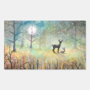 Sticker Rectangulaire Fantaisie de faune cervidés et lapins Art