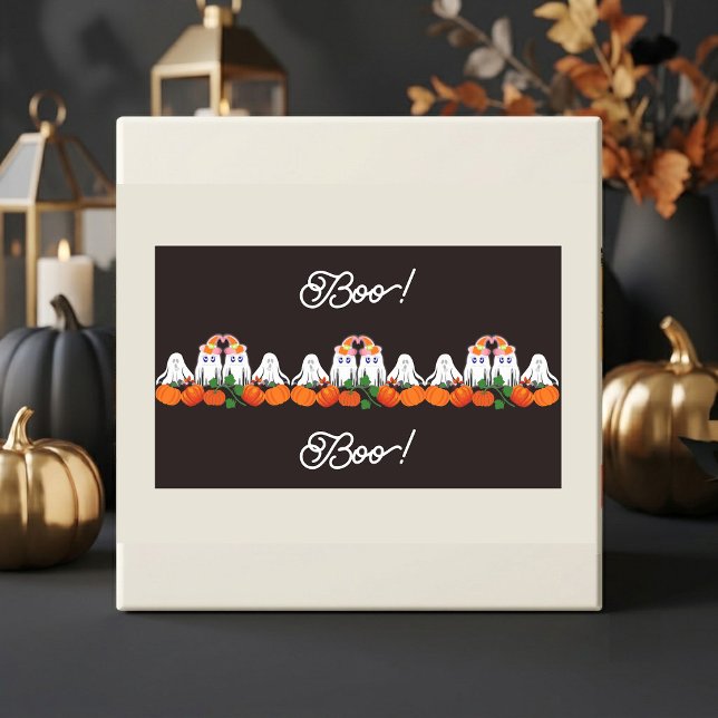 Sticker Rectangulaire Fantôme funky épouvantable Boo Patch de citrouille (Spooky Funky Ghost Boo Halloween Pumpkin Patch Cof Rectangular Sticker)