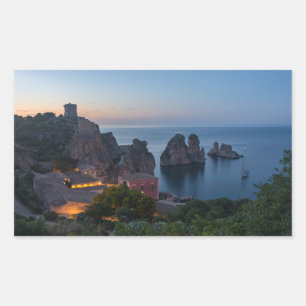 Sticker Rectangulaire Faraglioni et Tonnara à Scopello, Sicile