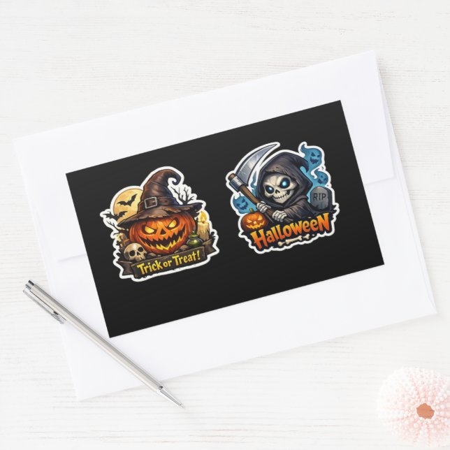 Sticker Rectangulaire 💀🎃 Faucheuse Halloween sombre (Enveloppe)