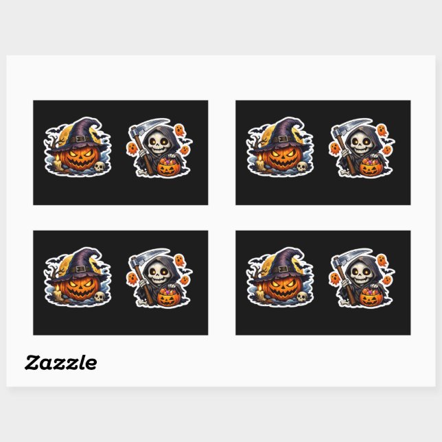 Sticker Rectangulaire 💀🎃 Faucheuse squelette Halloween Trick or Treat (Feuille)