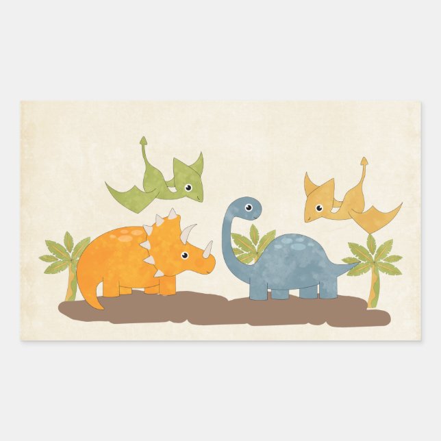 Sticker Rectangulaire Faune sauvage de Cute Dinosaure (Devant)