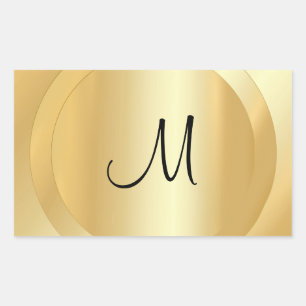 Sticker Rectangulaire Faux Gold Custom Main Script Monogram Modèle