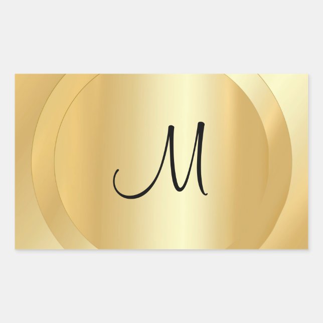 Sticker Rectangulaire Faux Gold Custom Main Script Monogram Modèle (Devant)