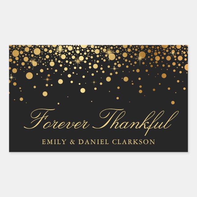 Sticker Rectangulaire Faux Gold Foil Confetti Black Mariage Merci (Devant)