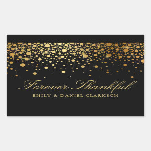 Sticker Rectangulaire Faux Gold Foil Confetti Black Mariage Merci