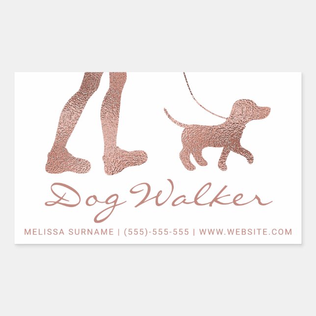 Sticker Rectangulaire Faux Rose Gold Foil Look Chien Walker & Chien (Devant)