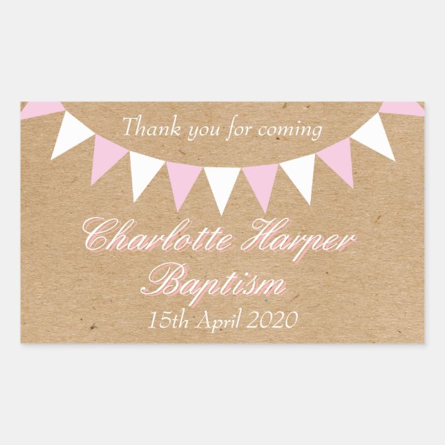 Sticker Rectangulaire Faveur de baptême rose Baby Bunting (Devant)