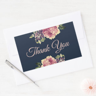 Sticker Rectangulaire Favori floral aquarelle vintage rose et marine
