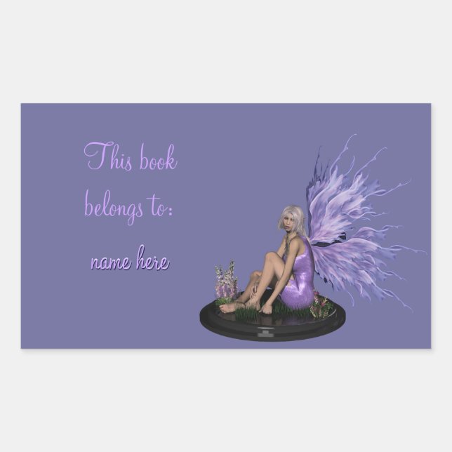 Sticker Rectangulaire Fée avec ailes violettes de couleur mutli Plaque d (Devant)