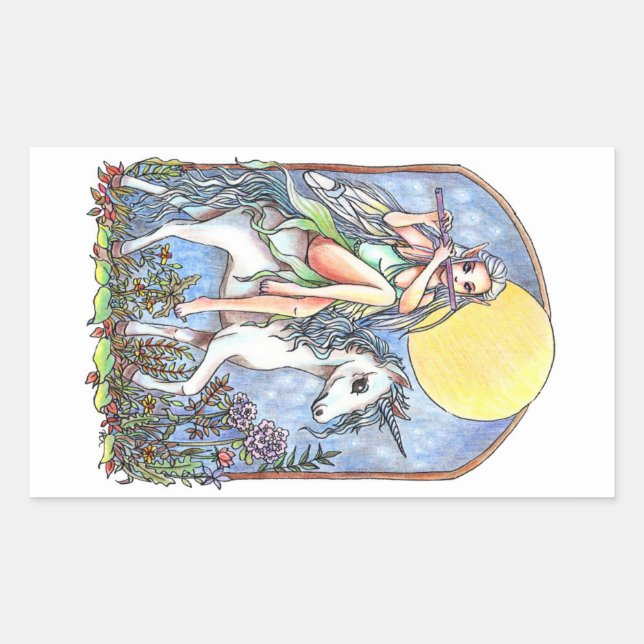 Sticker Rectangulaire Fée et licorne (Devant)