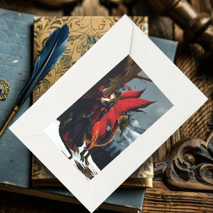 Sticker Rectangulaire Fée Rouge de Printemps Mère Nature Fantastique