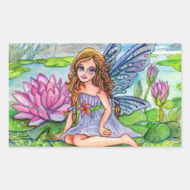 Sticker Rectangulaire Fée sur Lily Pad (Devant)