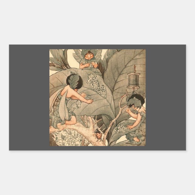 Sticker Rectangulaire Fées des feuilles réparant les feuilles (Devant)