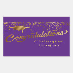 Sticker Rectangulaire Félicitations Diplômés d'or en violet