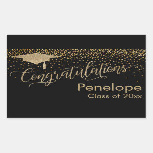 Sticker Rectangulaire Félicitations Gold Confetti Graduation Black