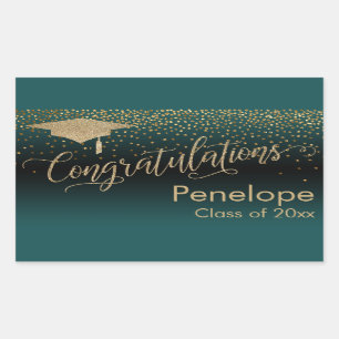 Sticker Rectangulaire Félicitations Gold Confetti Graduation Turquoise