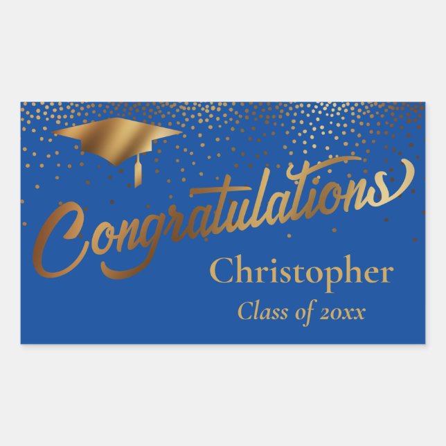 Sticker Rectangulaire Félicitations Graduate Class of Gold on Blue (Devant)