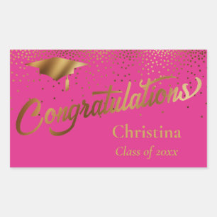 Sticker Rectangulaire Félicitations Graduate Class of Gold on Pink