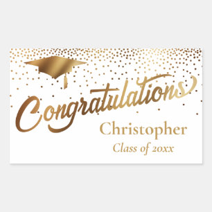 Sticker Rectangulaire Félicitations Graduate Class of Gold on White