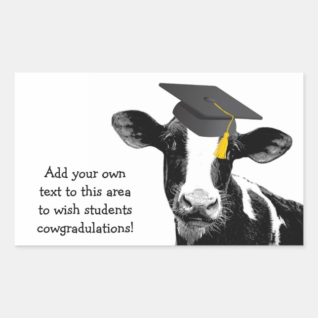 Sticker Rectangulaire Félicitations Graduation Funny Cow en Casquette (Devant)