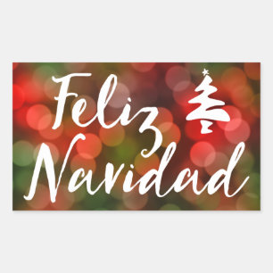 Sticker Rectangulaire Feliz Navidad (lumières de bokeh)