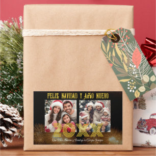 Sticker Rectangulaire Feliz Navidad y Año Nuevo Elegant Script Photo