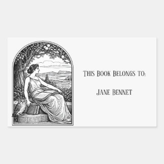 Sticker Rectangulaire Femme Art Nouveau lisant sous un arbre de style vi