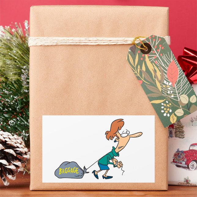 Sticker Rectangulaire Femme drôle transportant des bagages émotionnels (Créateur téléchargé)