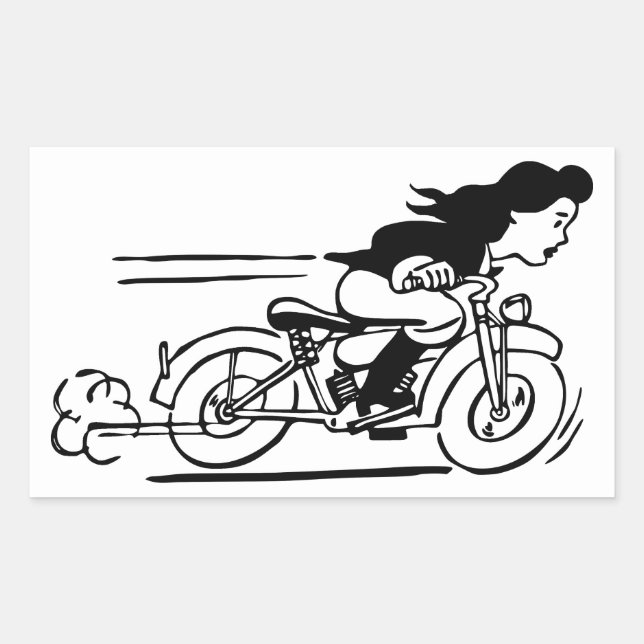 Sticker Rectangulaire Femme équitation Moto Moto Moker Chick Art (Devant)