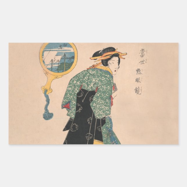 Sticker Rectangulaire Femme japonaise Kimono : Ukiyo-e Woodblock Imprime (Devant)