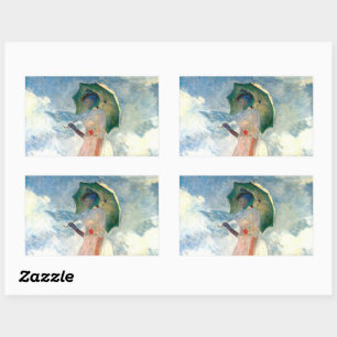 Sticker Rectangulaire Femme Monet avec un parasol face à gauche