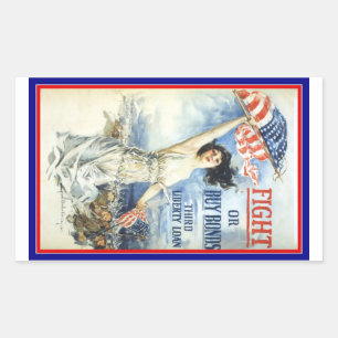 Sticker Rectangulaire Femme patriotique vintage avec American Flag Poste
