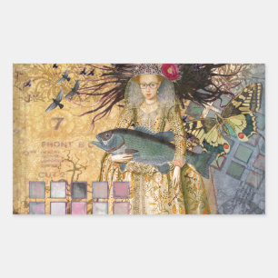 Sticker Rectangulaire Femme Poisson Vintage Gothique Classique