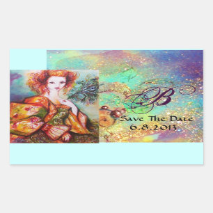 STICKER RECTANGULAIRE FEMME ROMANTIQUE AVEC PÂTE DE PEACOCK ÉCLANTE