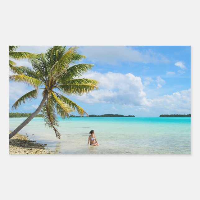 Sticker Rectangulaire Femme sous un bâton rectangle de palmier (Devant)