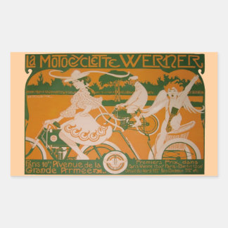 Sticker Rectangulaire Femme vintage à vélo avec Cupidon