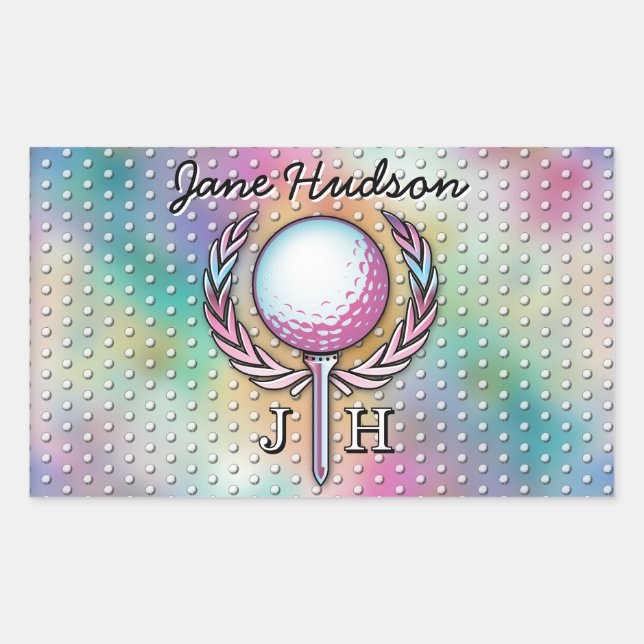 Sticker Rectangulaire Femmes Golfeur Personnalisé Conception Monogramme (Devant)