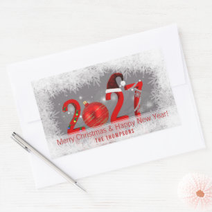 Sticker Rectangulaire Fête 2027 Rouge Joyeux Noël Nouvel An
